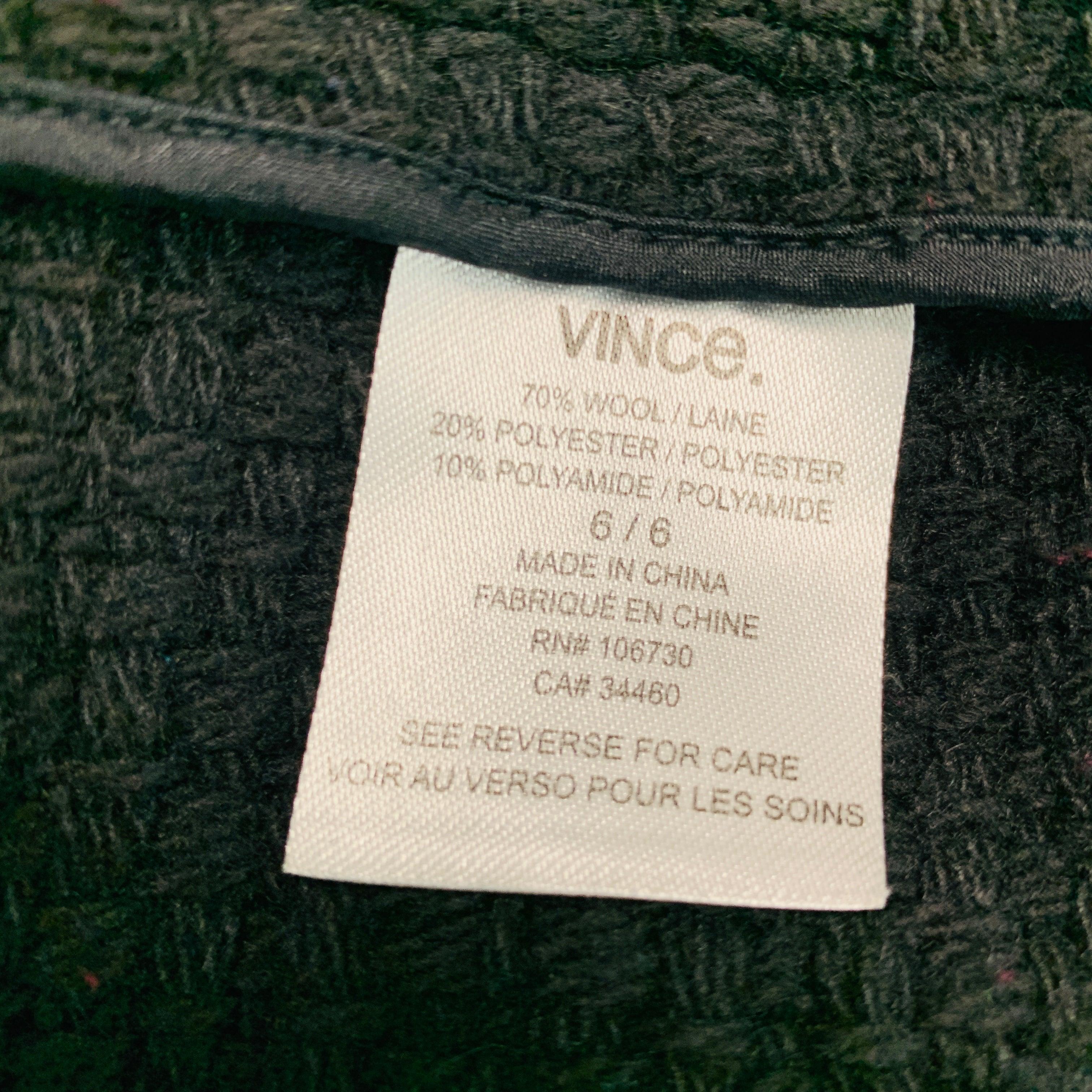 VINCE Size 6 Black Wool Blend Faux Leather Zip Up Jacket For Sale 3