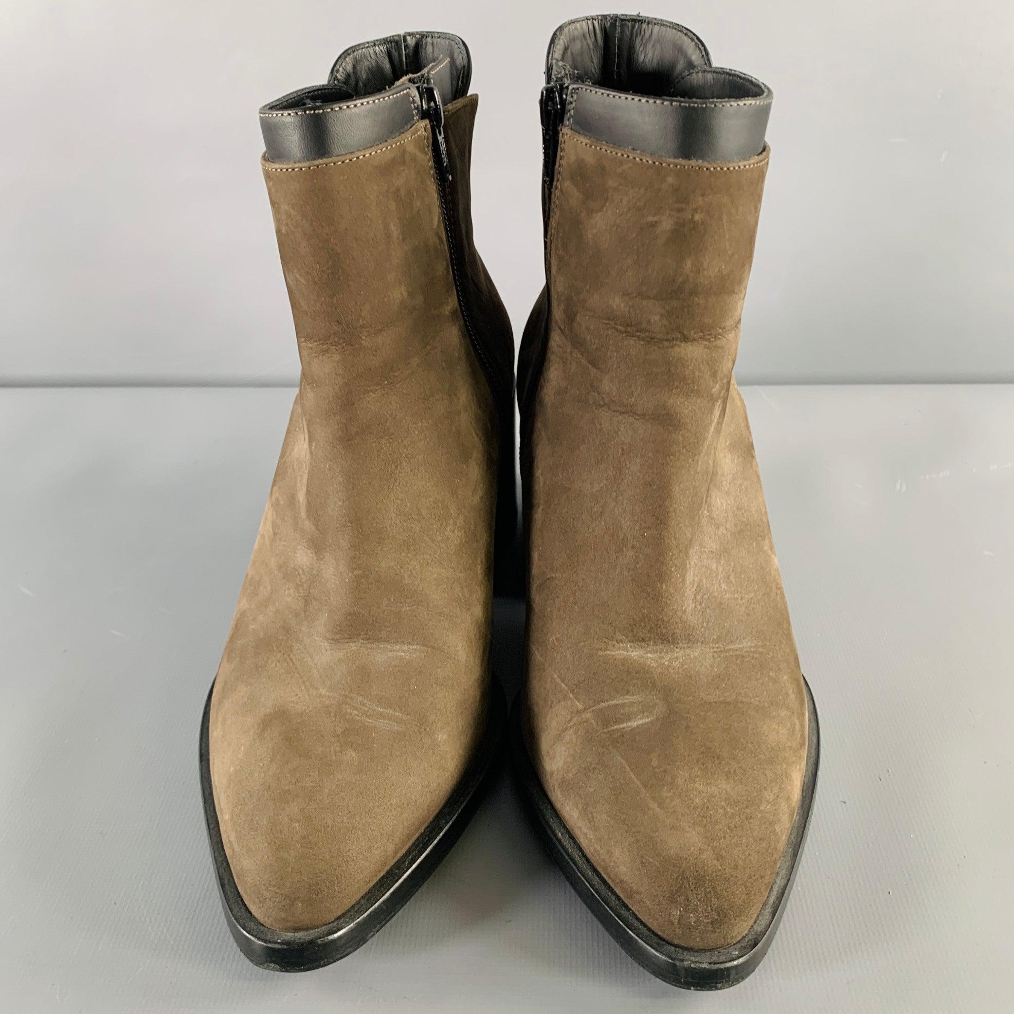 Women's VINCE Size 7.5 Grey Brown Suede Chunky Heel Boots For Sale