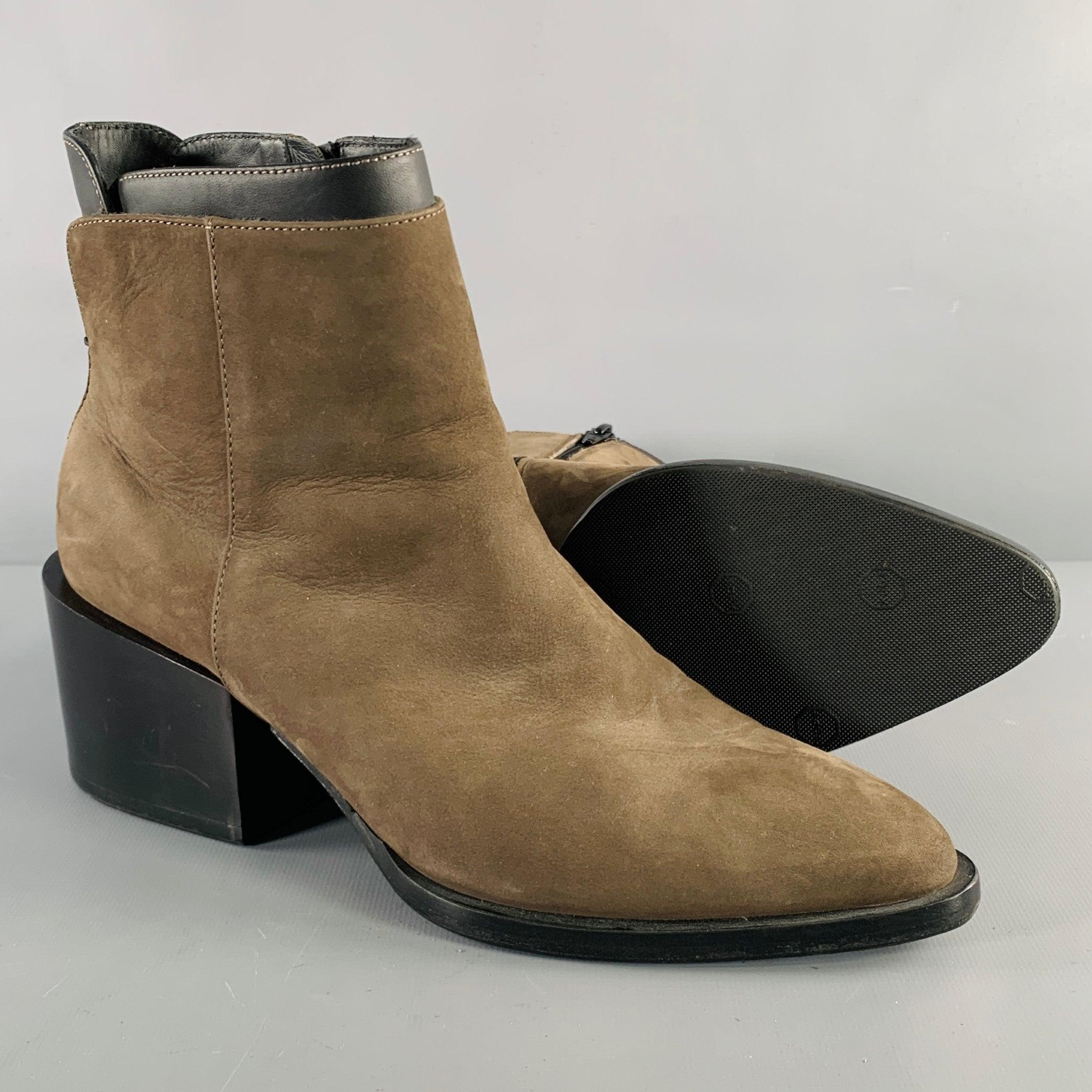 VINCE Size 7.5 Grey Brown Suede Chunky Heel Boots For Sale 1