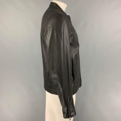VINCE Size L Black Leather Collarless Jacket