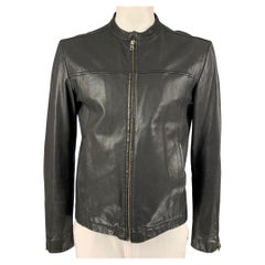 VINCE Size L Black Leather Collarless Jacket