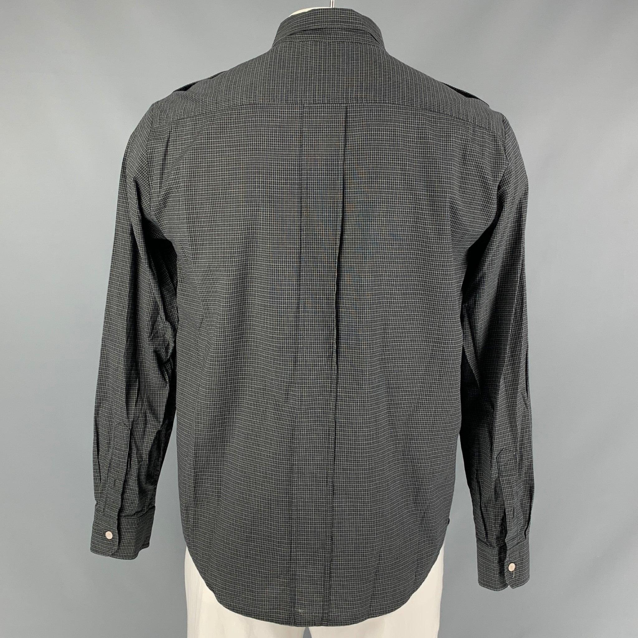 VINCE Size L Black White Checkered Cotton Button Down Long Sleeve Shirt In Good Condition For Sale In San Francisco, CA