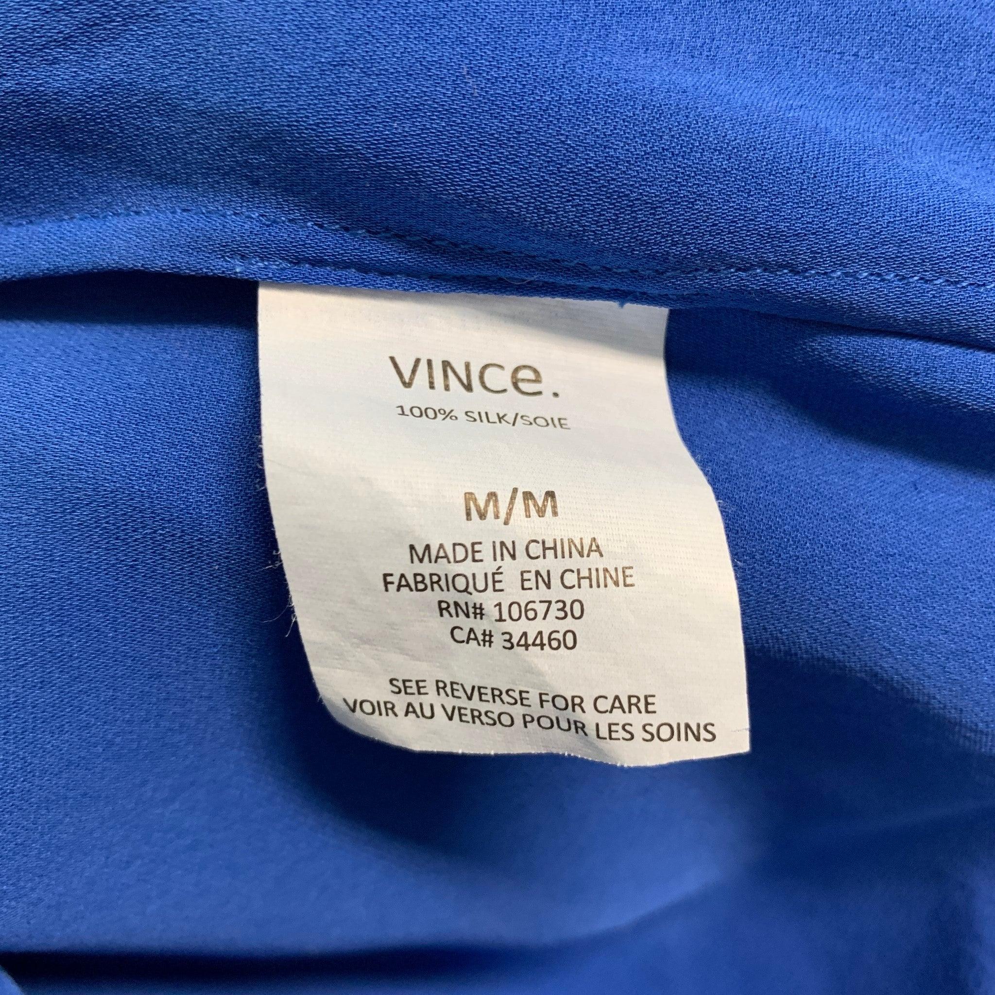 VINCE Size M Blue Silk Short Sleeve Casual Top 1