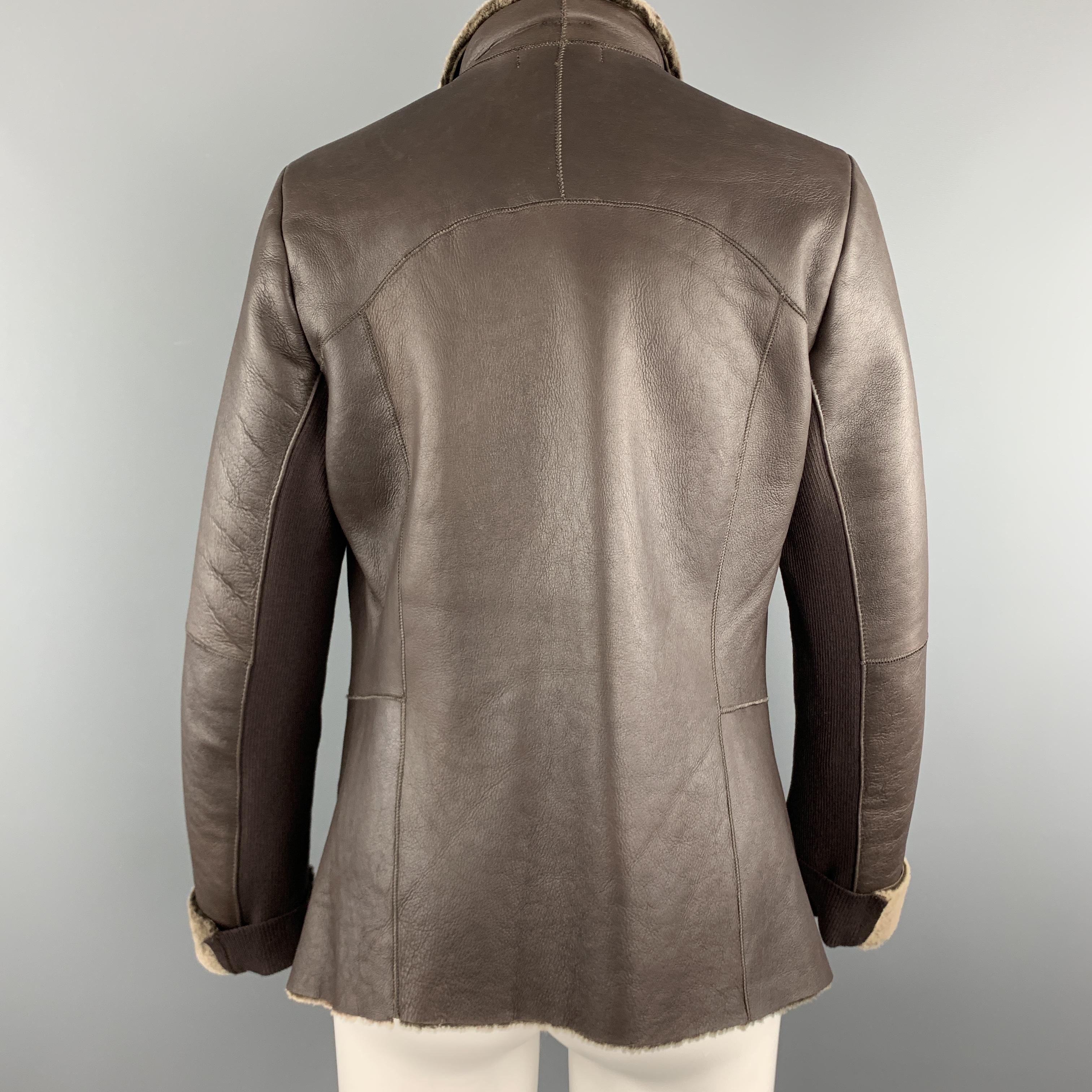 Vince Size M Brown Shearling Draped Collar Lapel Jacket At 1stdibs