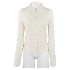 VINCE - Top casual taglia M in misto cotone color crema, effetto stropicciato e con bottoni
