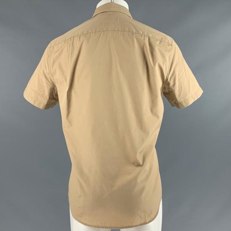 VINCE Size M Khaki Cotton One Pocket Short Sleeve Shirt In Excellent Condition For Sale In San Francisco, CA
