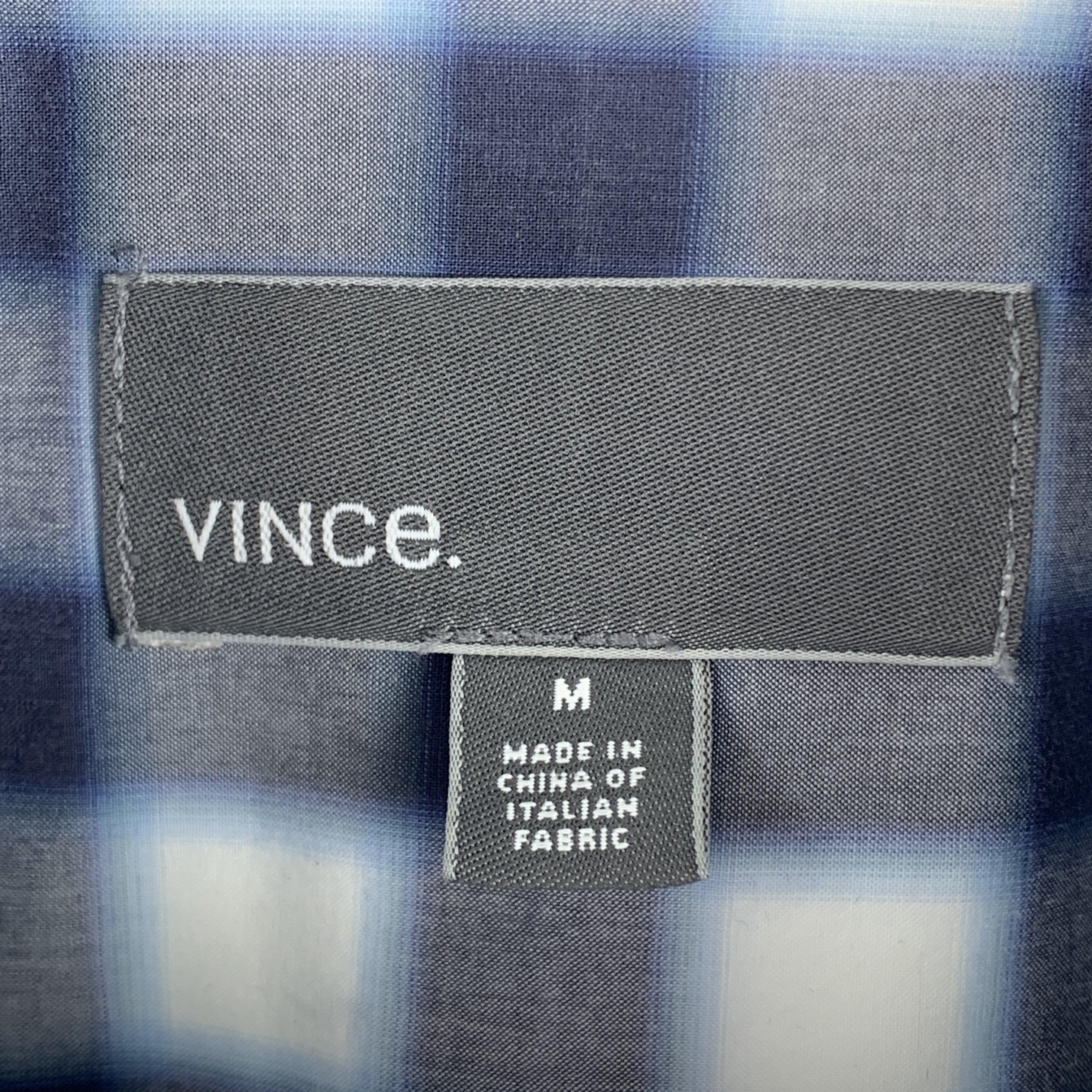 Men's VINCE Size M Navy & Gray Plaid Cotton Button Down Long Sleeve Shirt For Sale