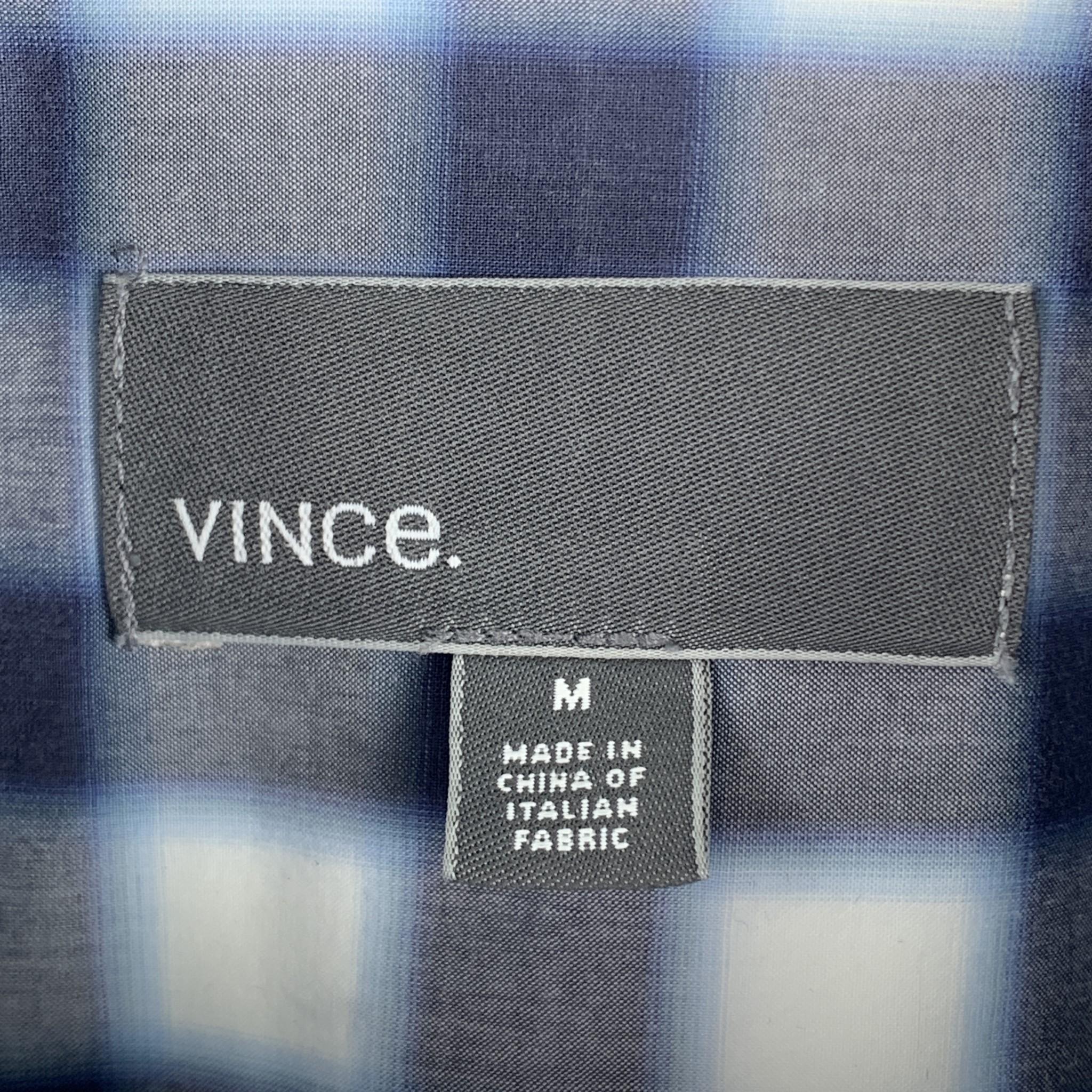 VINCE Size M Navy & Gray Plaid Cotton Button Down Long Sleeve Shirt In Excellent Condition In San Francisco, CA