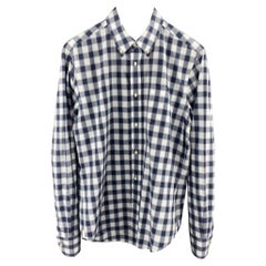 VINCE Size M Navy & Gray Plaid Cotton Button Down Long Sleeve Shirt