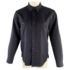 Giacca VINCE taglia M, blu navy, in misto cotone patchwork, con colletto a punta