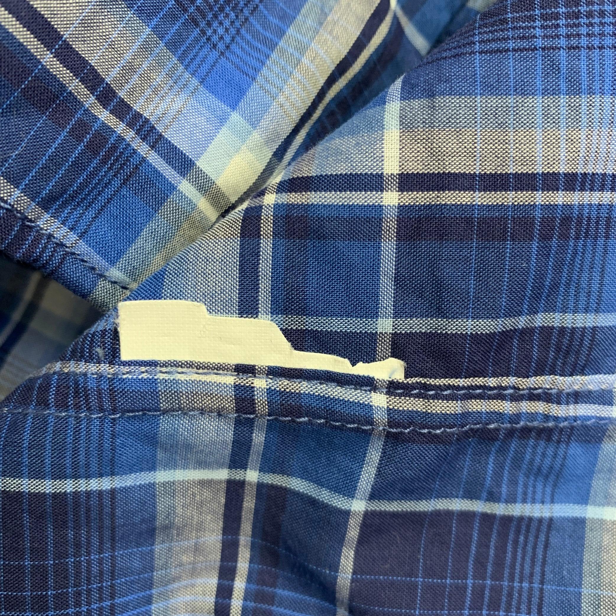 Men's VINCE Size M Navy White Plaid Long Sleeve Shirt For Sale