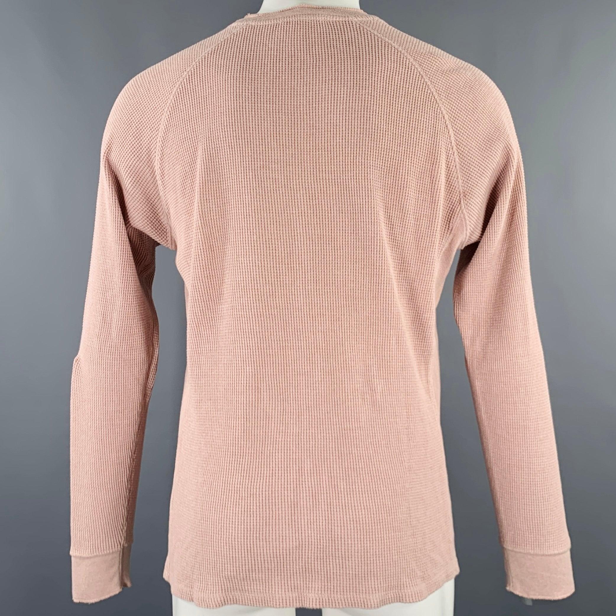 Beige VINCE Size M Pink Waffle Knit Pima Cotton Crew Neck Pullover