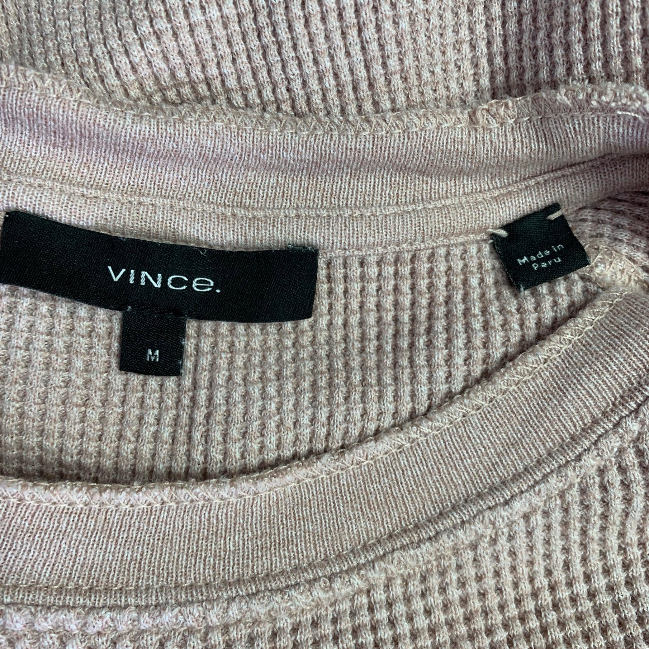 VINCE Size M Pink Waffle Knit Pima Cotton Crew Neck Pullover In Excellent Condition In San Francisco, CA