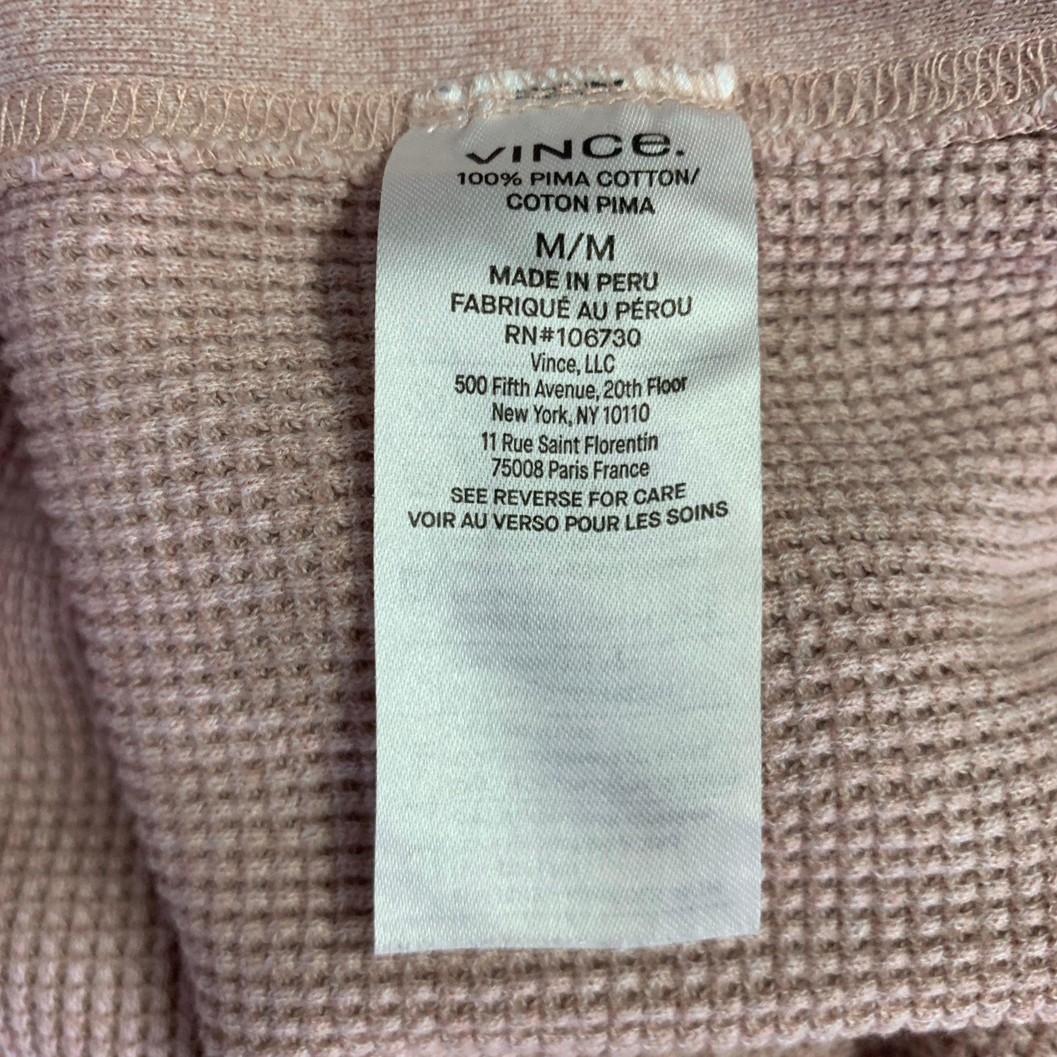 Men's VINCE Size M Pink Waffle Knit Pima Cotton Crew Neck Pullover