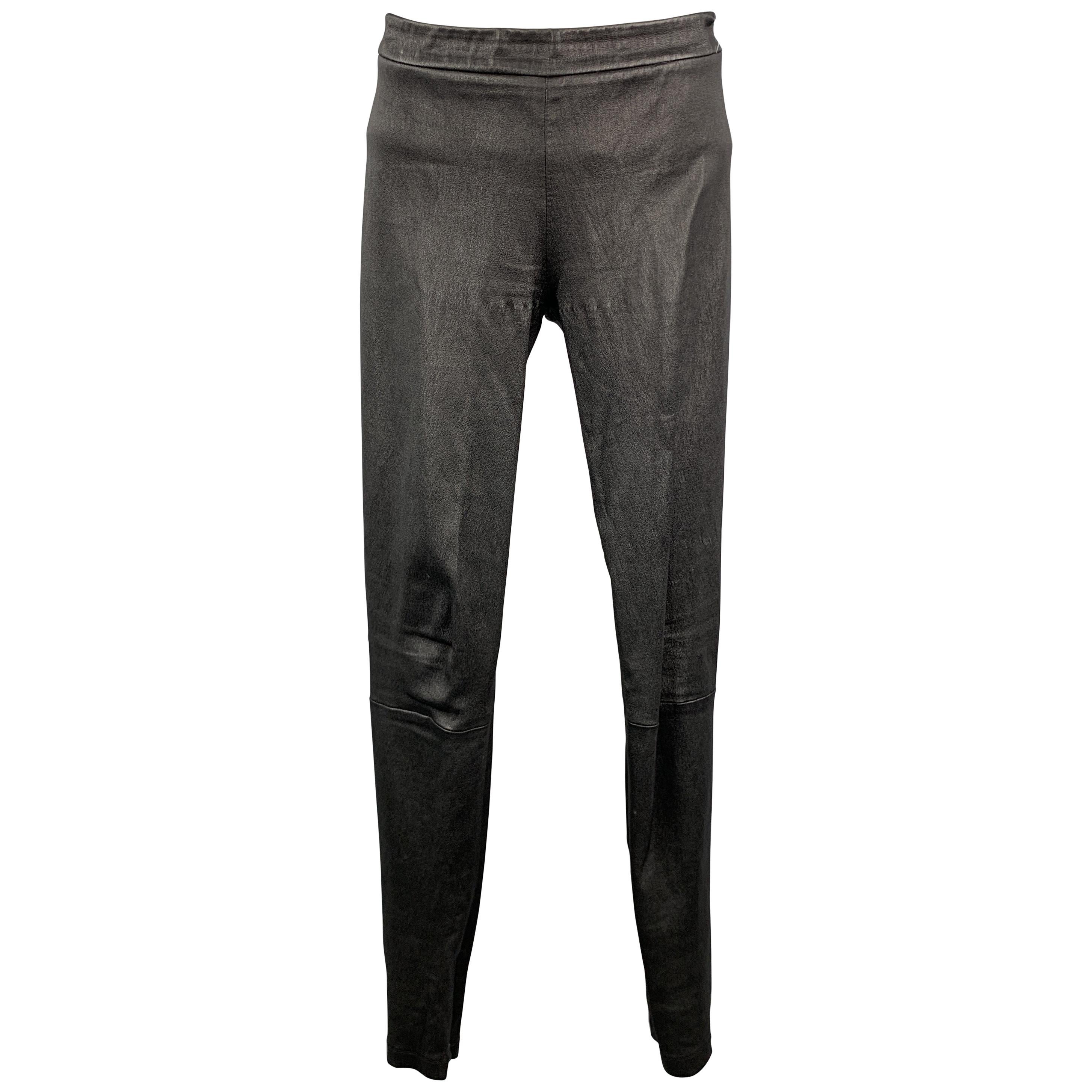 VINCE Size S Black Leather Textured Cuff Zipper Pull On Leggings