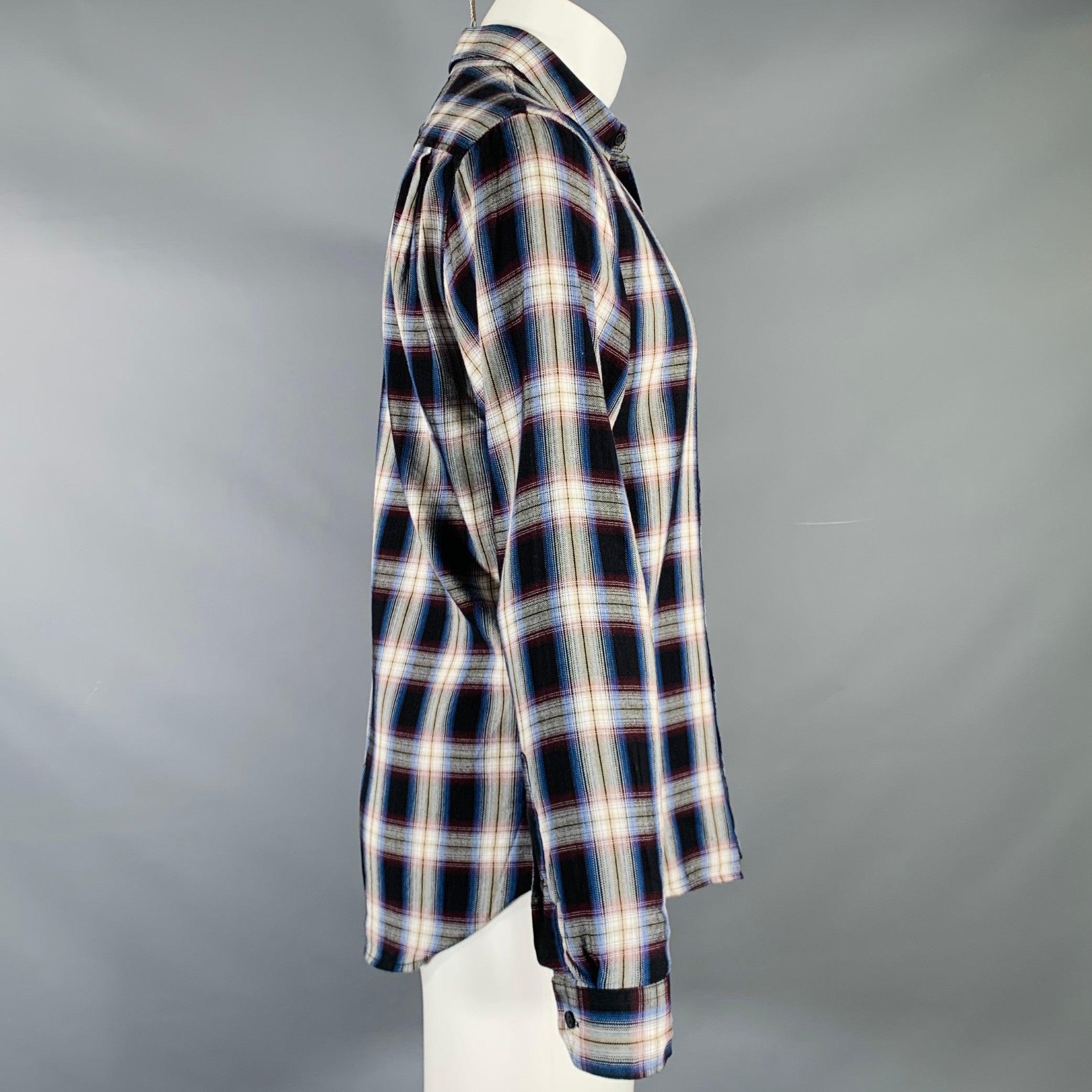 VINCE Size S Black Red Plaid Cotton Blend Spread Collar Long Sleeve Shirt In Excellent Condition For Sale In San Francisco, CA