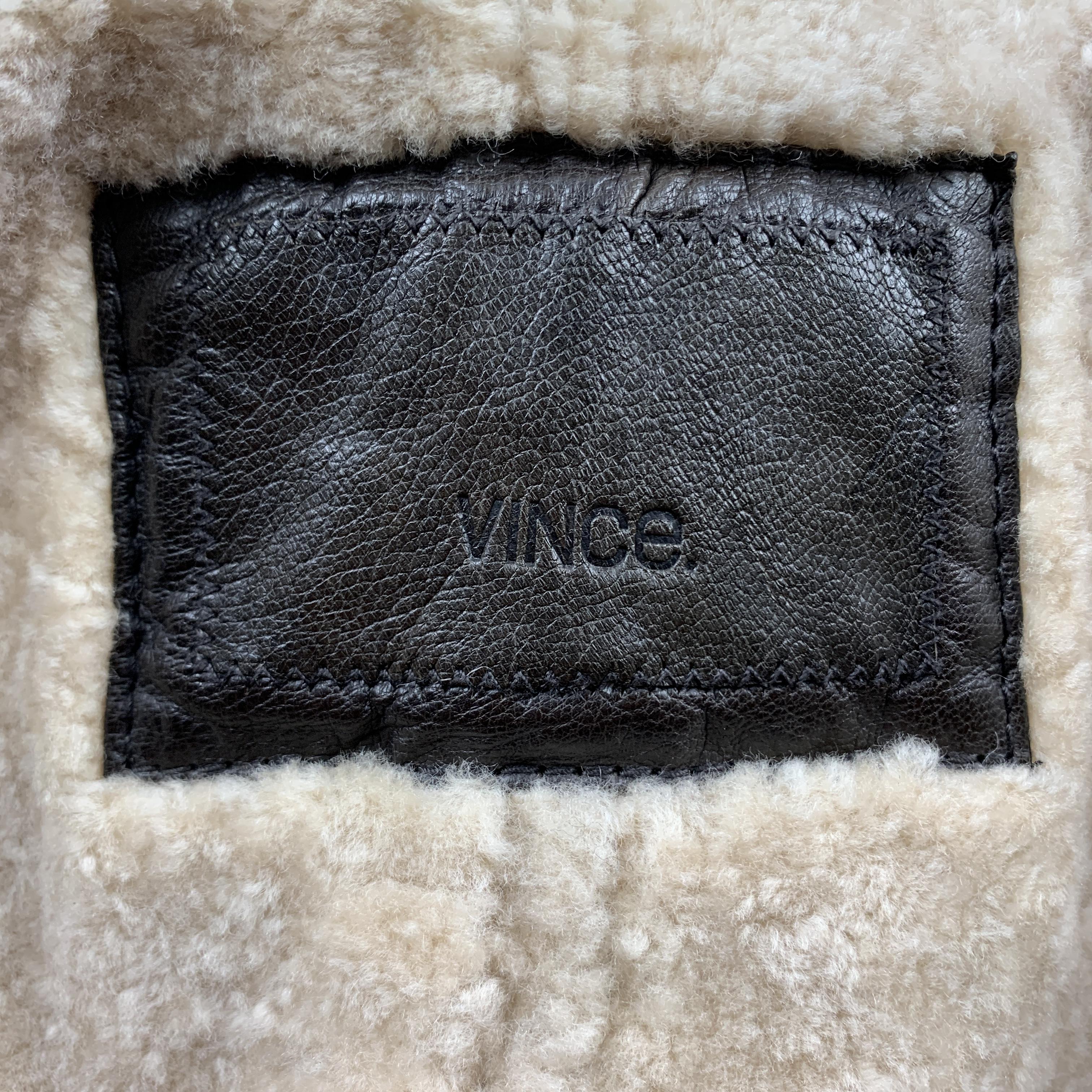 Black VINCE Size S Brown Full Zip Shearling Jacket