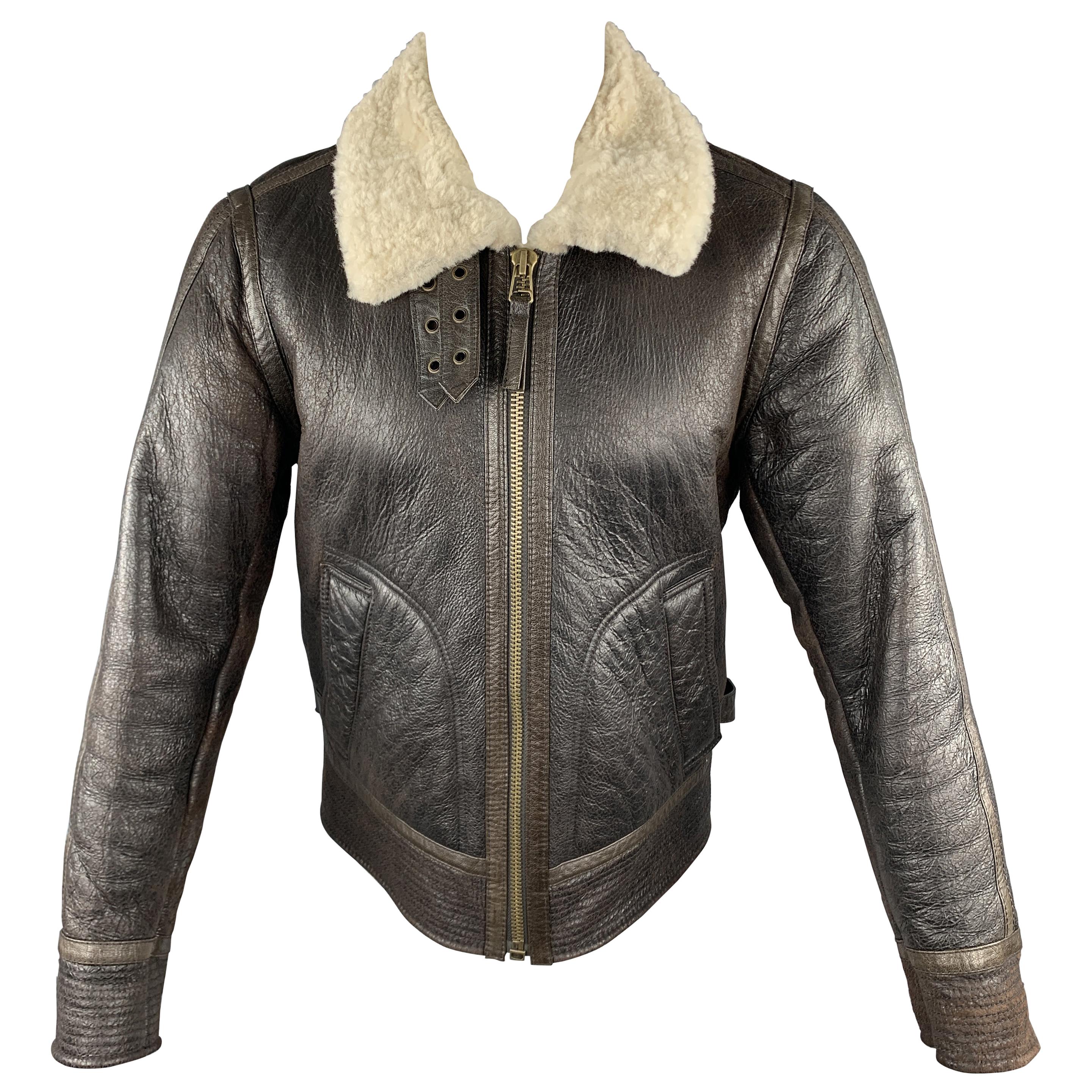 VINCE Size S Brown Full Zip Shearling Jacket