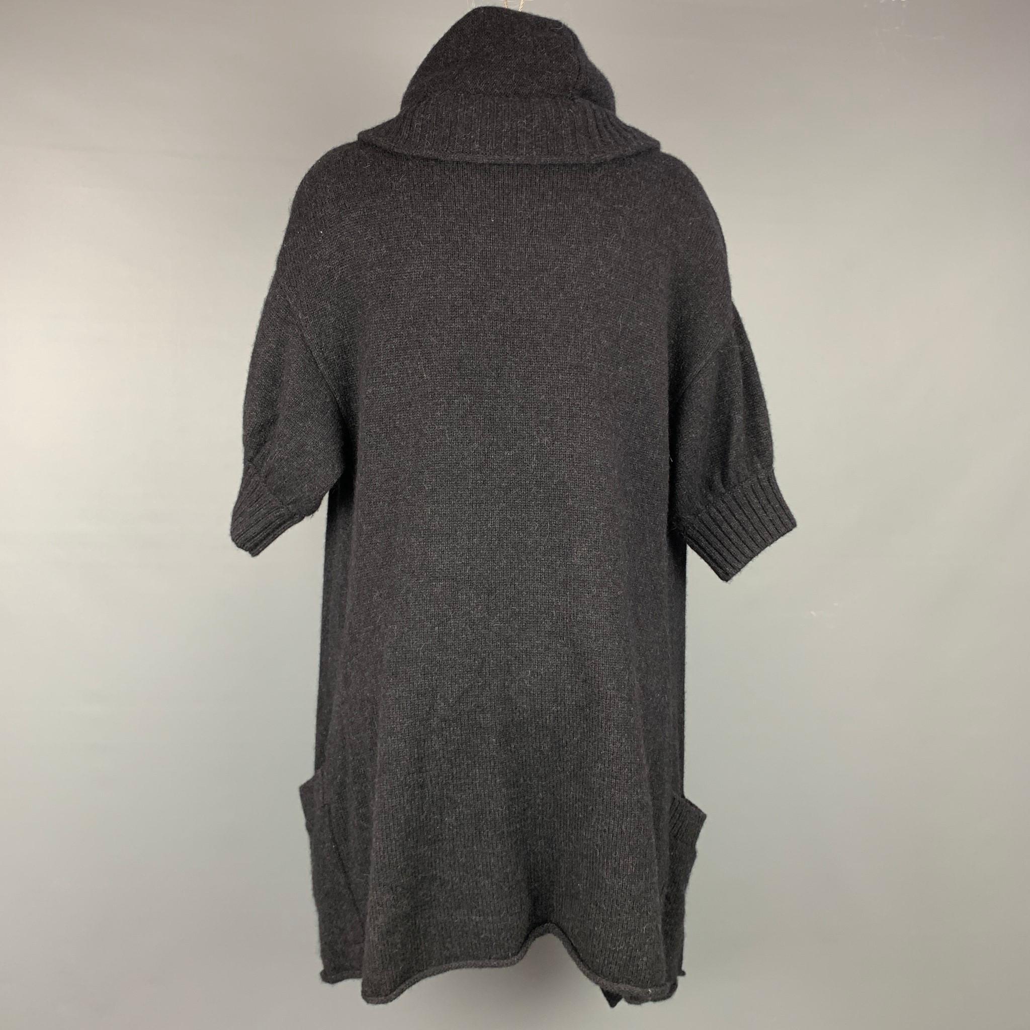 Black VINCE Size S Charcoal Knitted Alpaca Blend Hooded Cardigan