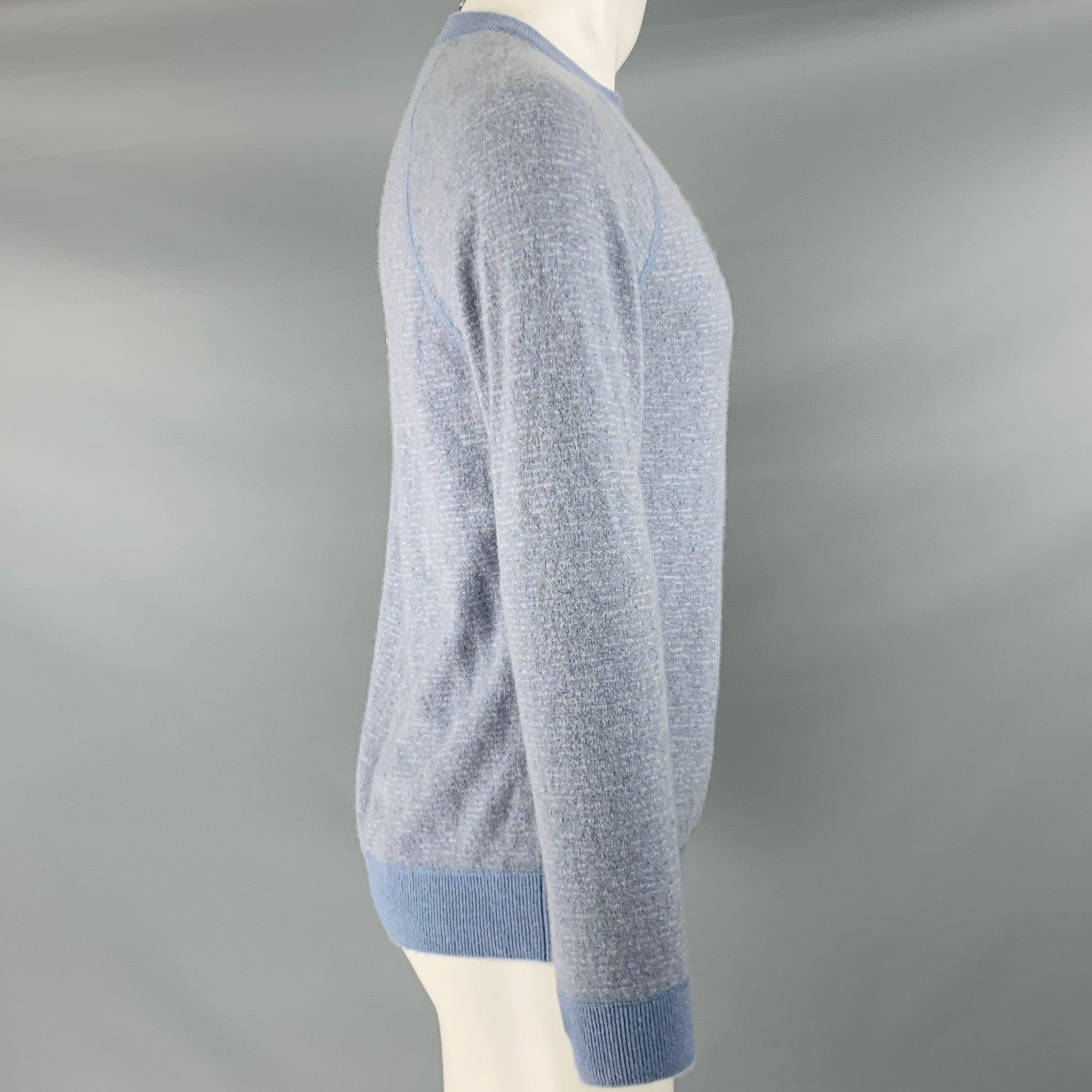 VINCE pullover
in a
light blue and grey cashmere knit fabric featuring a stripe pattern, long sleeves, and crew neck.Excellent Pre-Owned Condition. 

Marked:   S 

Measurements: 
 
Shoulder: 17 inches Chest: 38 inches Sleeve: 26 inches Length: 26