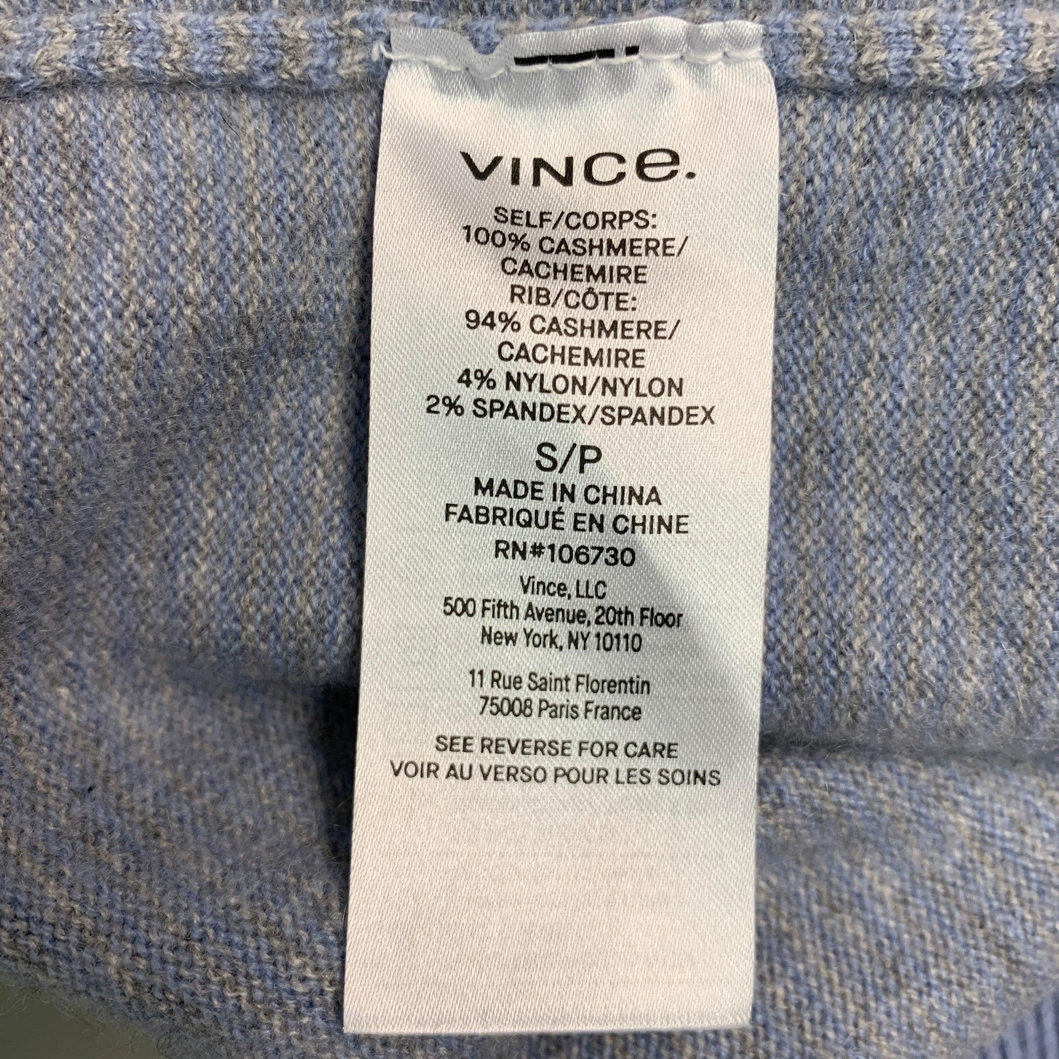 Men's VINCE Size S Light Blue Grey Stripe Cashmere Crew Neck Pullover