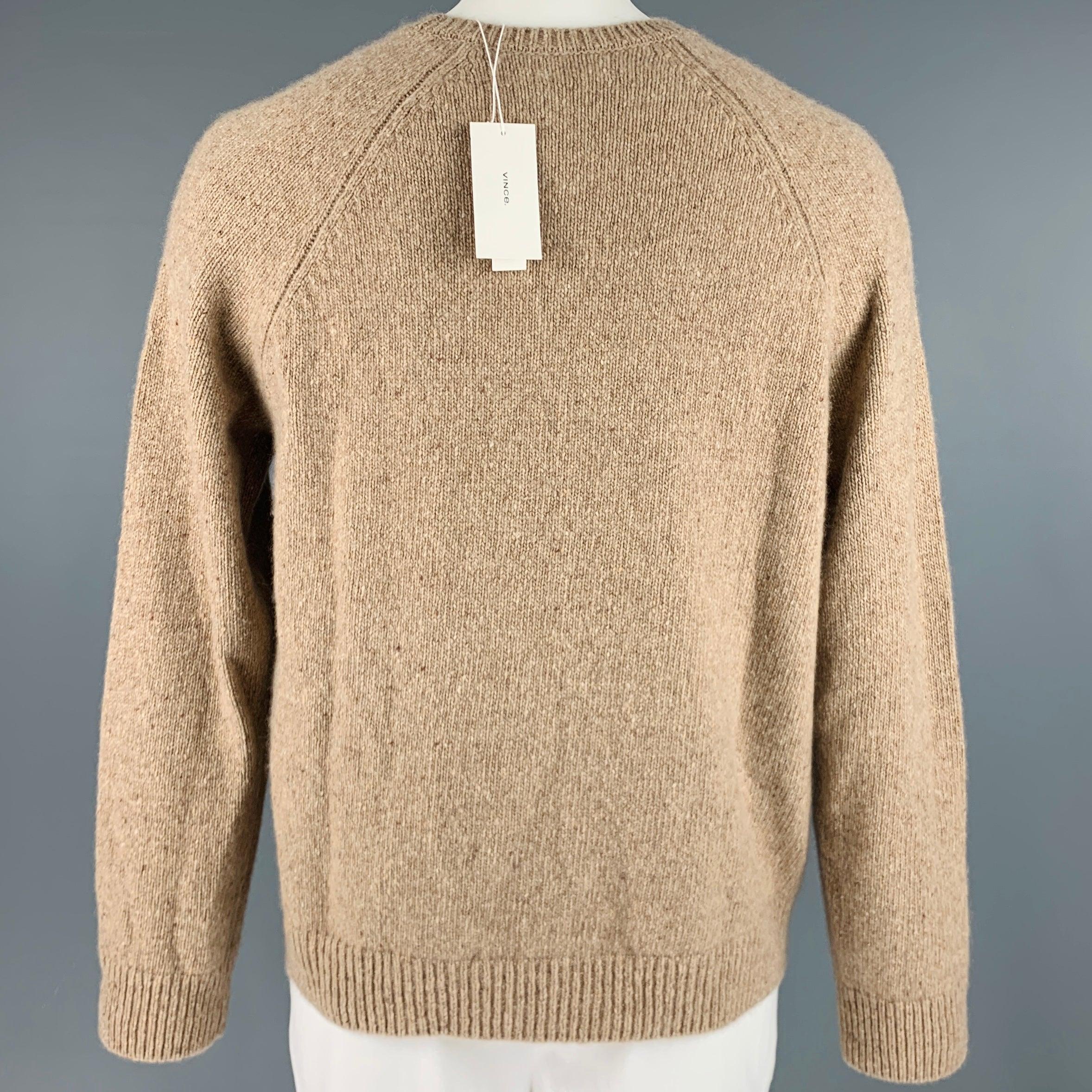 Men's VINCE Size XL Beige Camel Knit Cashmere Crew Neck Sweater For Sale