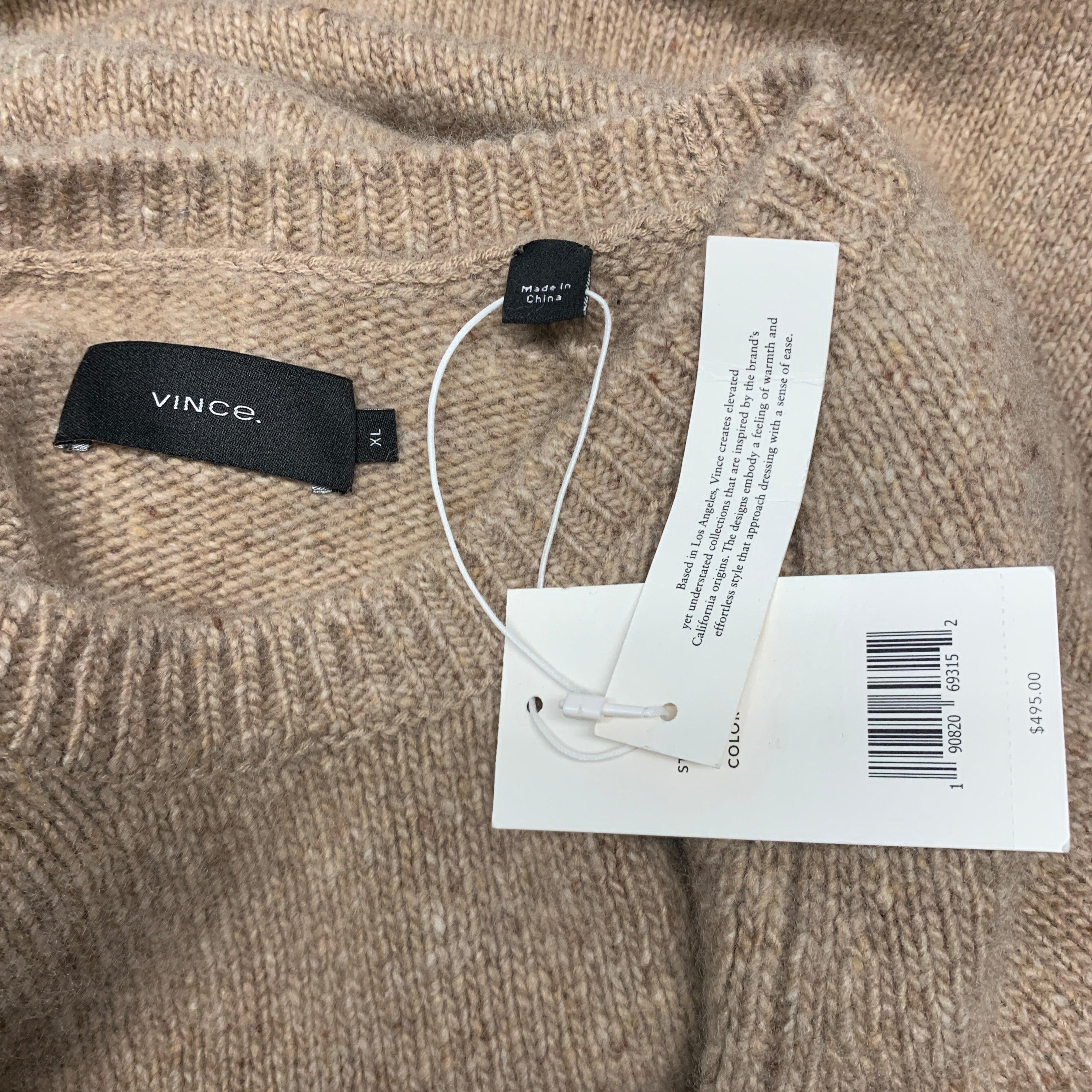 VINCE Size XL Beige Camel Knit Cashmere Crew Neck Sweater For Sale 1