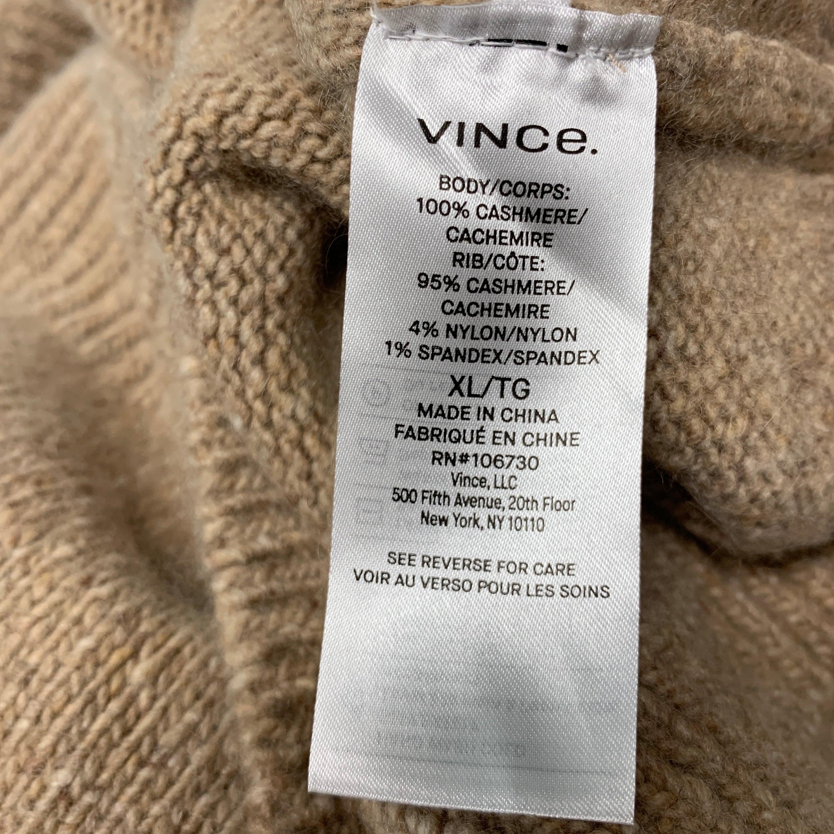 VINCE Size XL Beige Camel Knit Cashmere Crew Neck Sweater For Sale 2