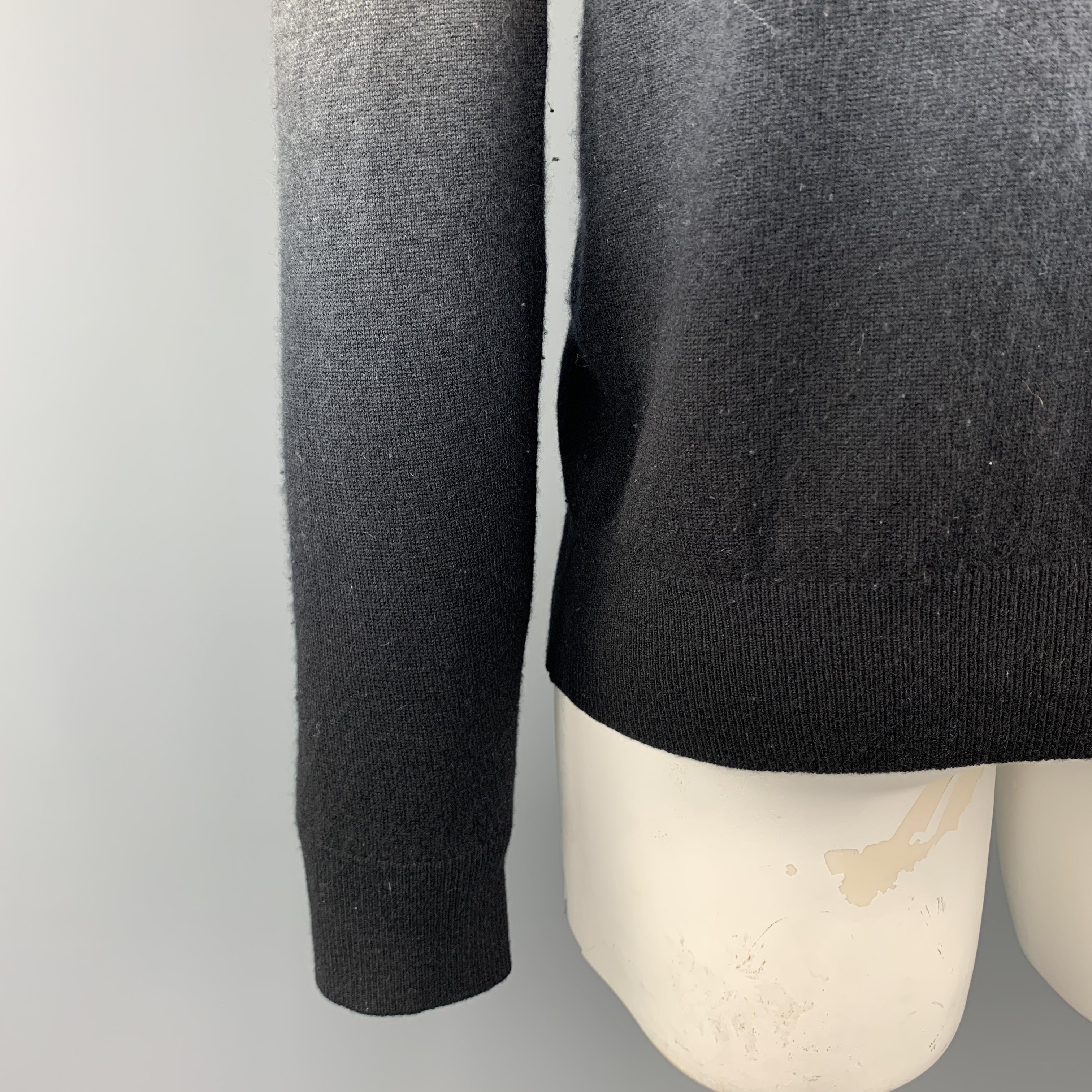 VINCE Size XL Black & Grey Ombre Cashmere V-Neck Cardigan Sweater In Good Condition In San Francisco, CA