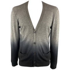 VINCE Size XL Black & Grey Ombre Cashmere V-Neck Cardigan Sweater