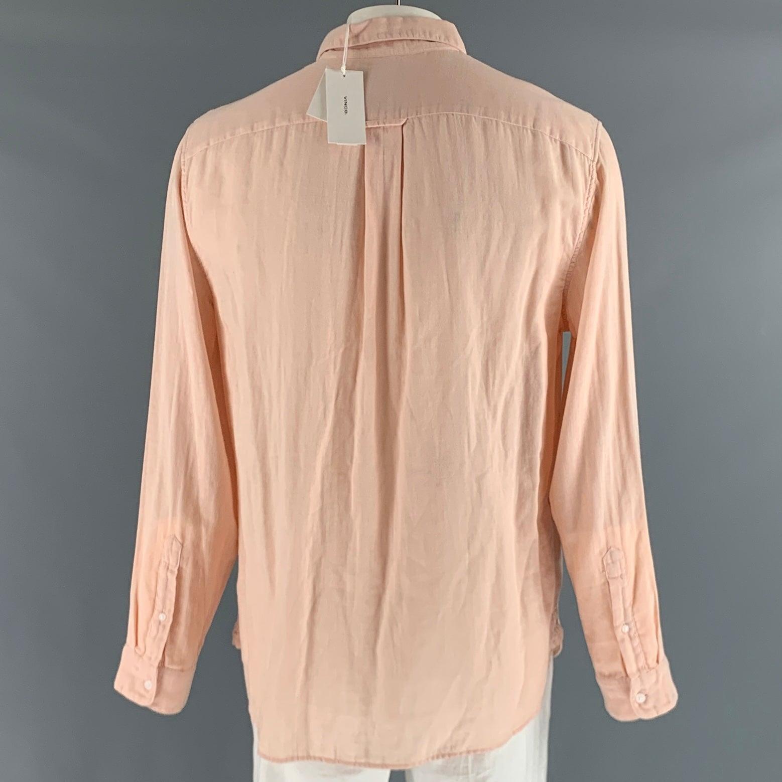 VINCE Size XL Orange Sorbet Cotton Long Sleeve Shirt In Excellent Condition For Sale In San Francisco, CA