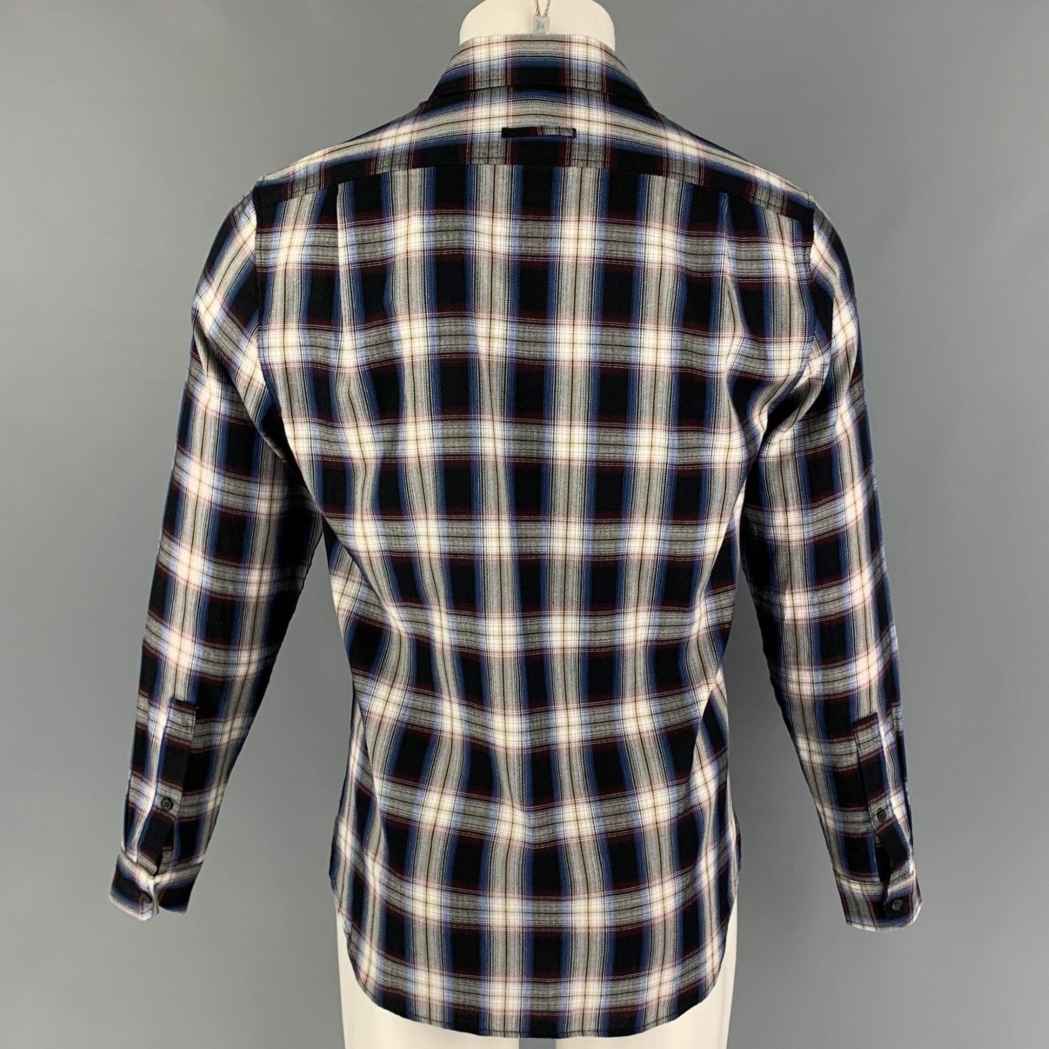 VINCE Size XS Black Multi-Color Plaid Cotton Rayon Long Sleeve Shirt In Good Condition For Sale In San Francisco, CA