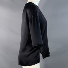 VINCE - Haut décontracté en satin de soie noir, taille XS, manches courtes et col rond