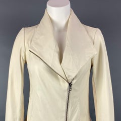 VINCE Giacca da moto in cotone e pelle color crema taglia XS