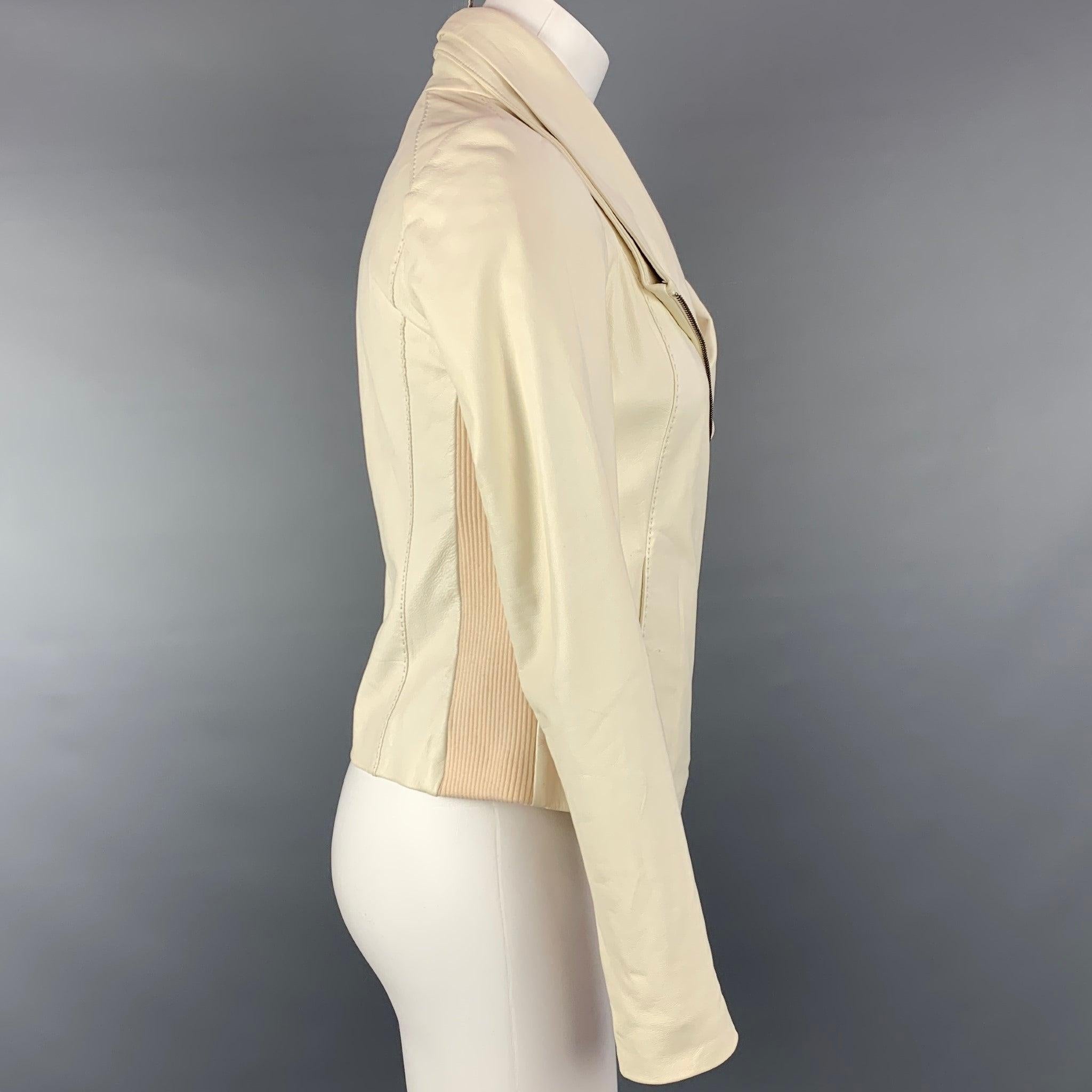 VINCE Size XS Cream Cotton Leather Motorcycle Jacket In Good Condition For Sale In San Francisco, CA