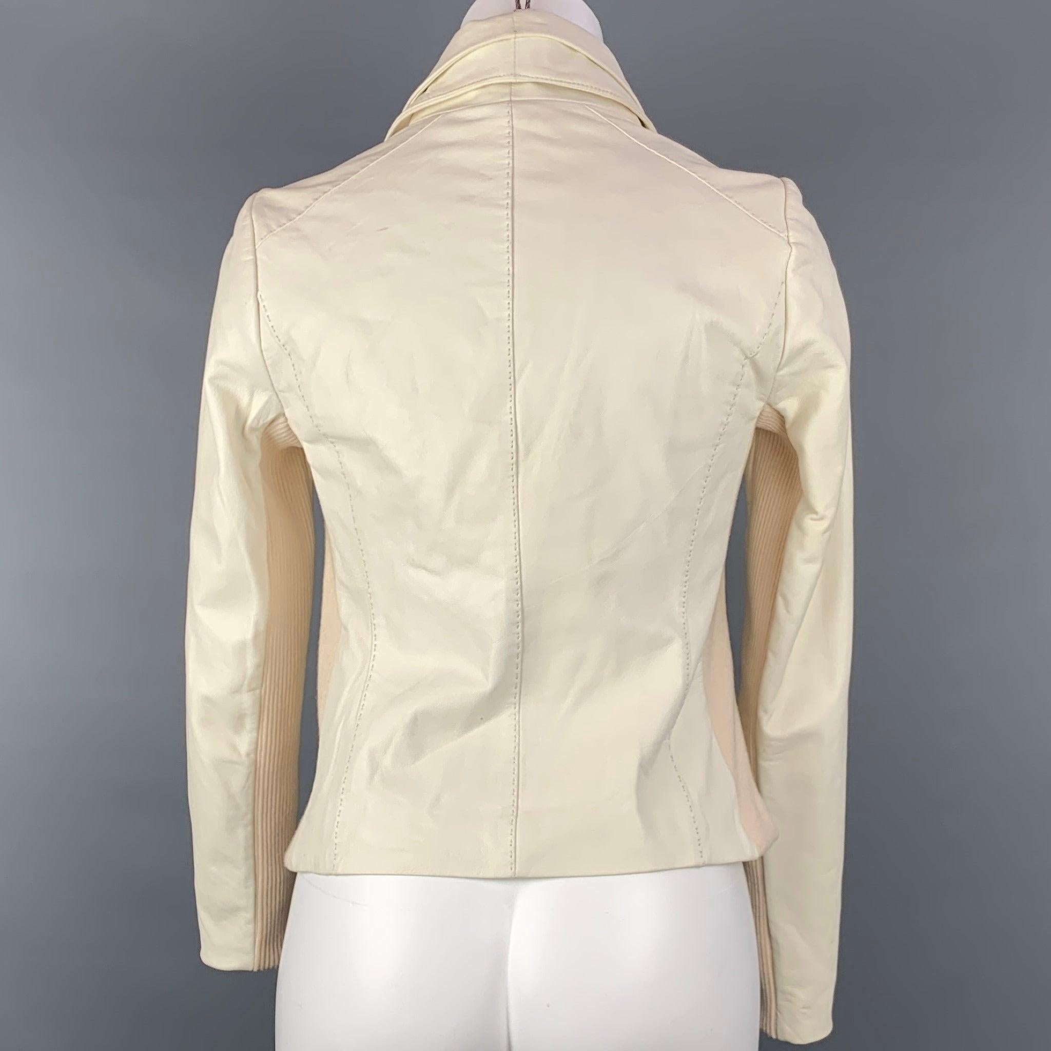 Women's VINCE Size XS Cream Cotton Leather Motorcycle Jacket For Sale