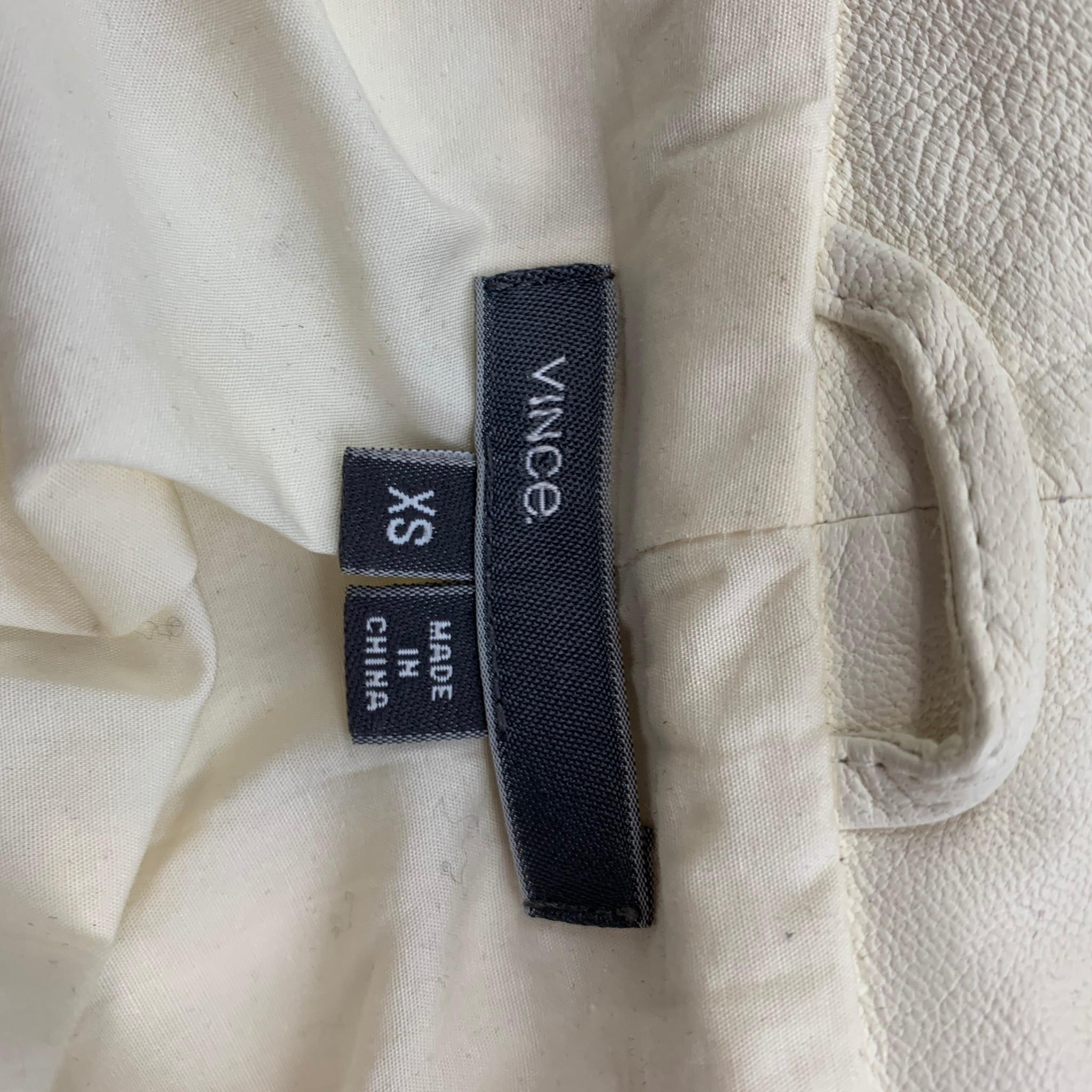 VINCE Size XS Cream Cotton Leather Motorcycle Jacket In Good Condition In San Francisco, CA