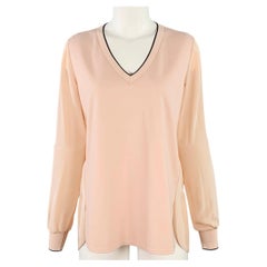 VINCE Top casual taglia XS rosa e nero in misto rayon con bordi a contrasto e scollo a V
