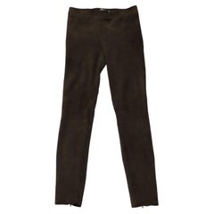 Vince Split-Hem Cropped Pants in Brown Suede