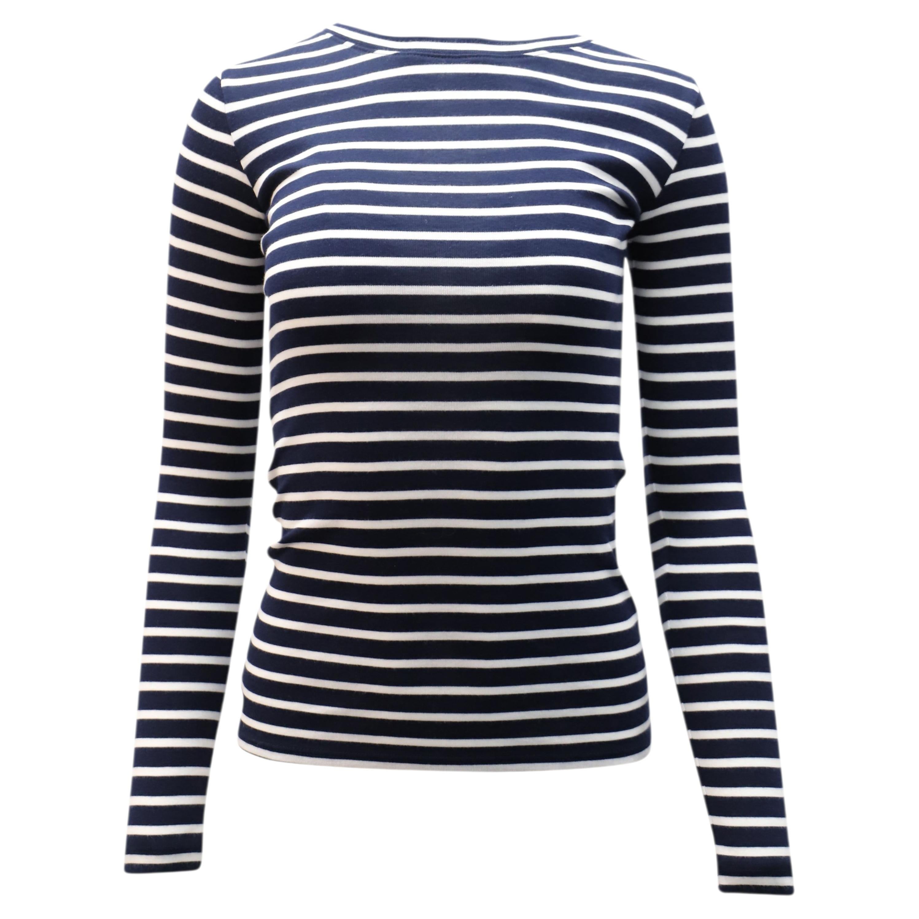 Maglietta a maniche lunghe a righe Vince in cotone blu navy