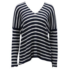 Pull rayé Vince en lin bleu marine