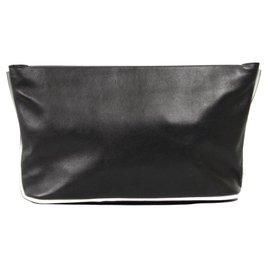 Vince Vintage 2000s black leather purse with white edges For Sale