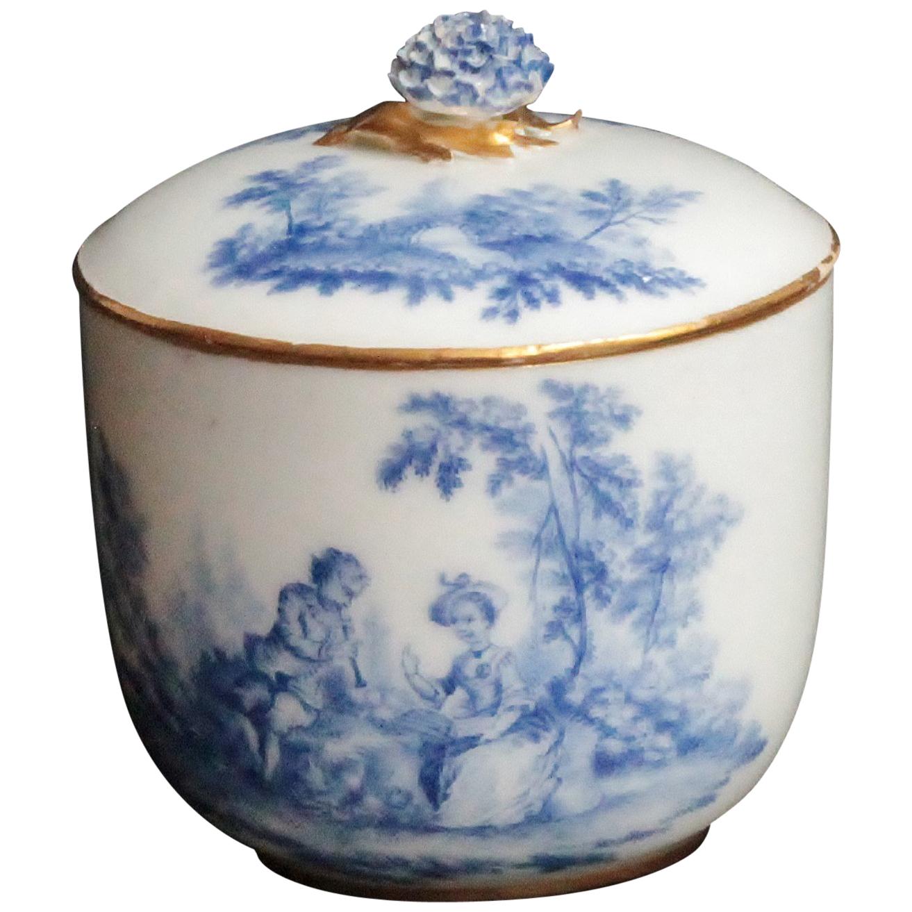 Vincennes Sugar Bowl and Cover, Decoration in Blue Shade, circa 1752 For Sale