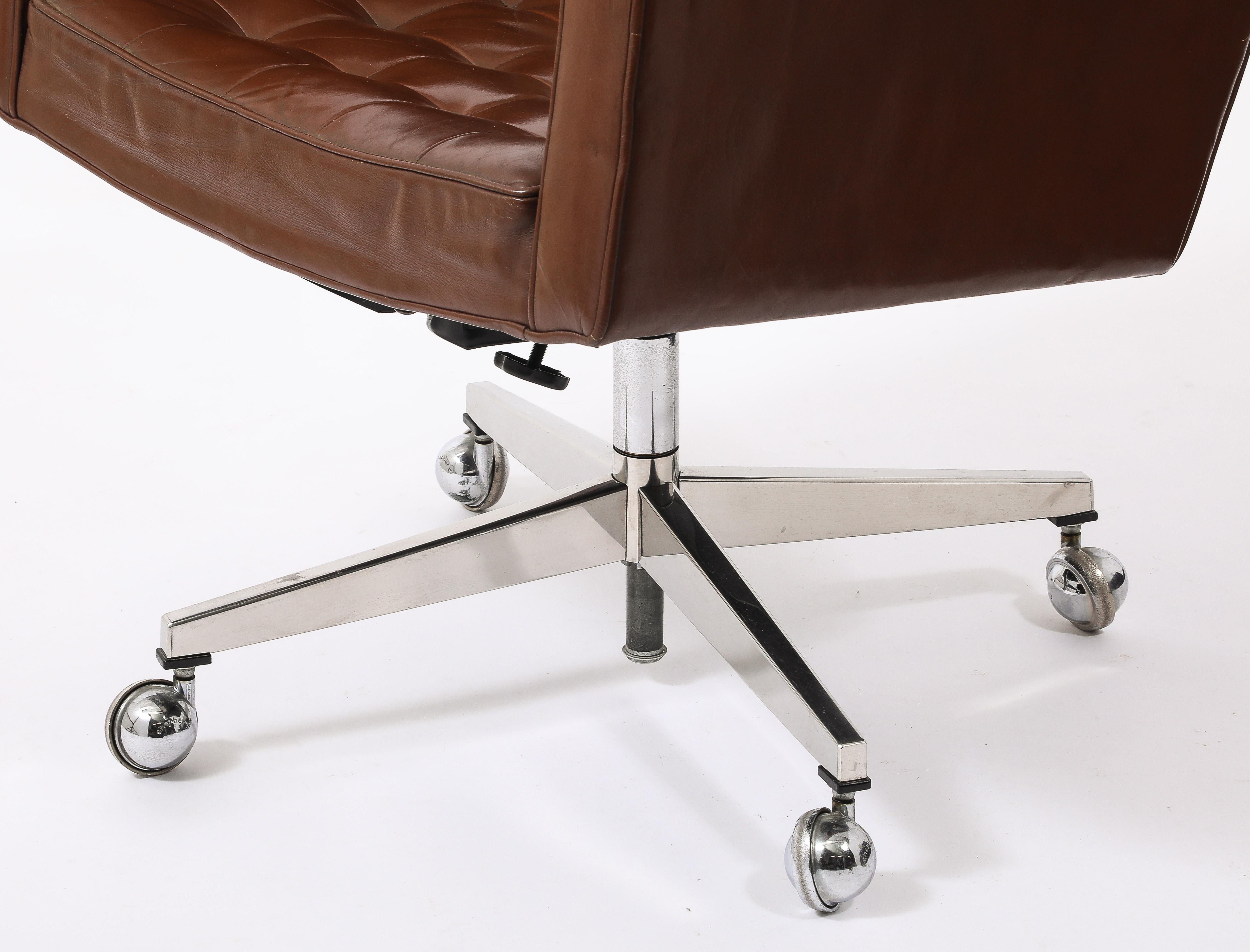 Leather Vincent Cafiero Desk Chair, USA 1950's For Sale