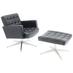 Vincent Cafiero Leather Lounge Chair with Stool, Knoll International, 1960s