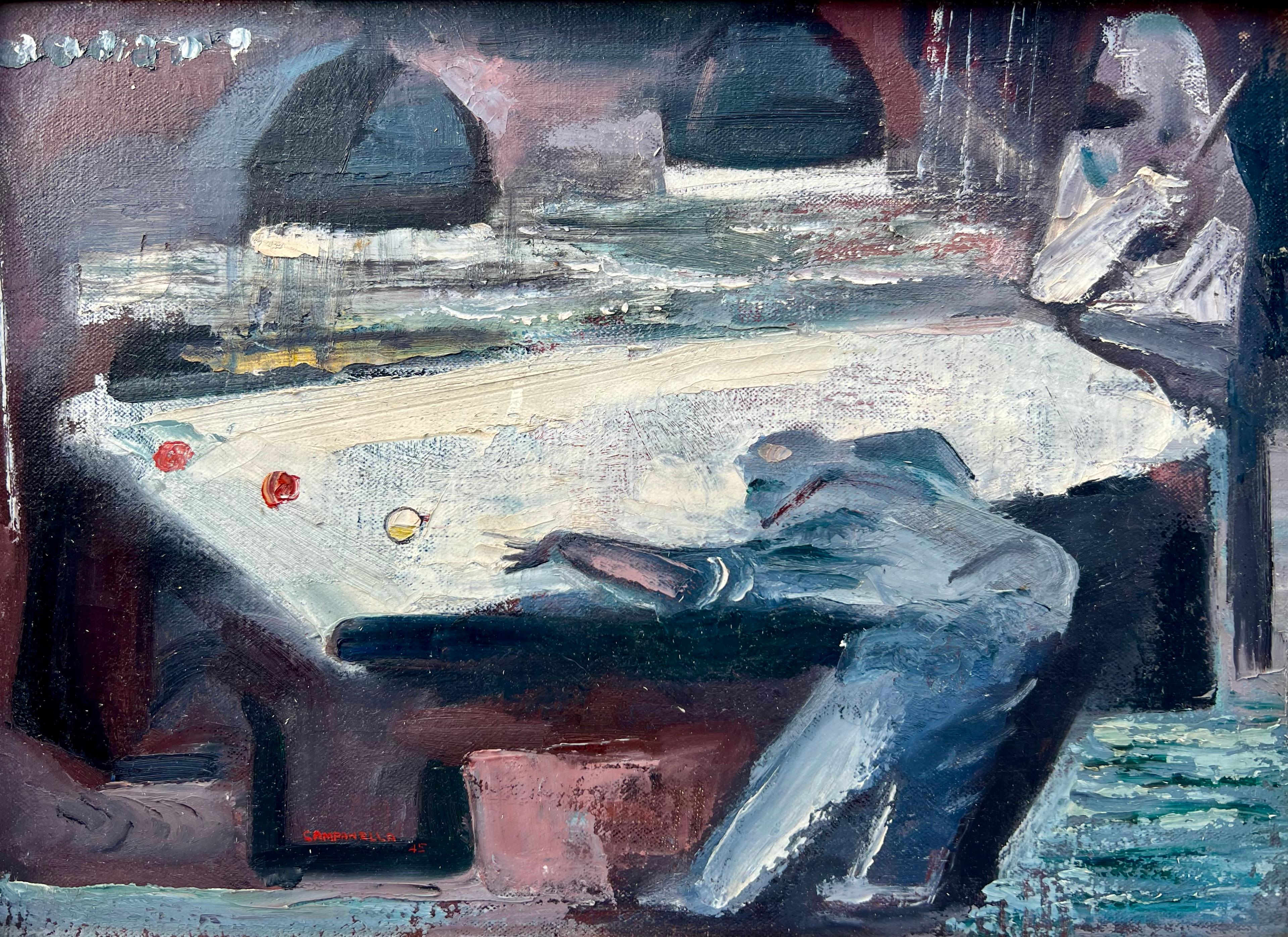 Poolspieler aus der Zeit (Grau), Interior Painting, von Vincent Campanella