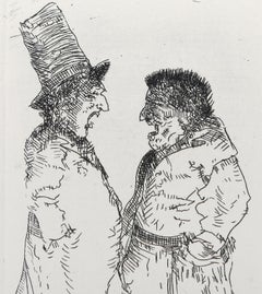 Dos hombres discutiendo, aguafuerte moderno de Vincent Capraro