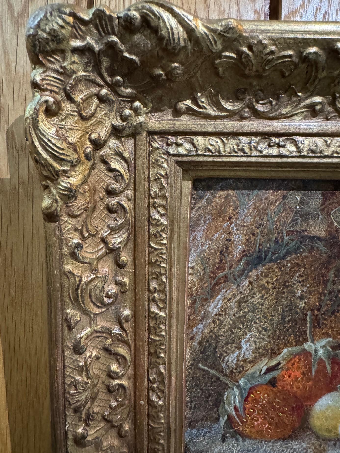 19th century English still life of fruit on a mossy bank landscape For Sale 5