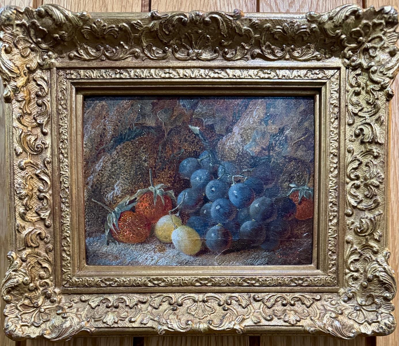 19th century English still life of fruit on a mossy bank landscape For Sale 2