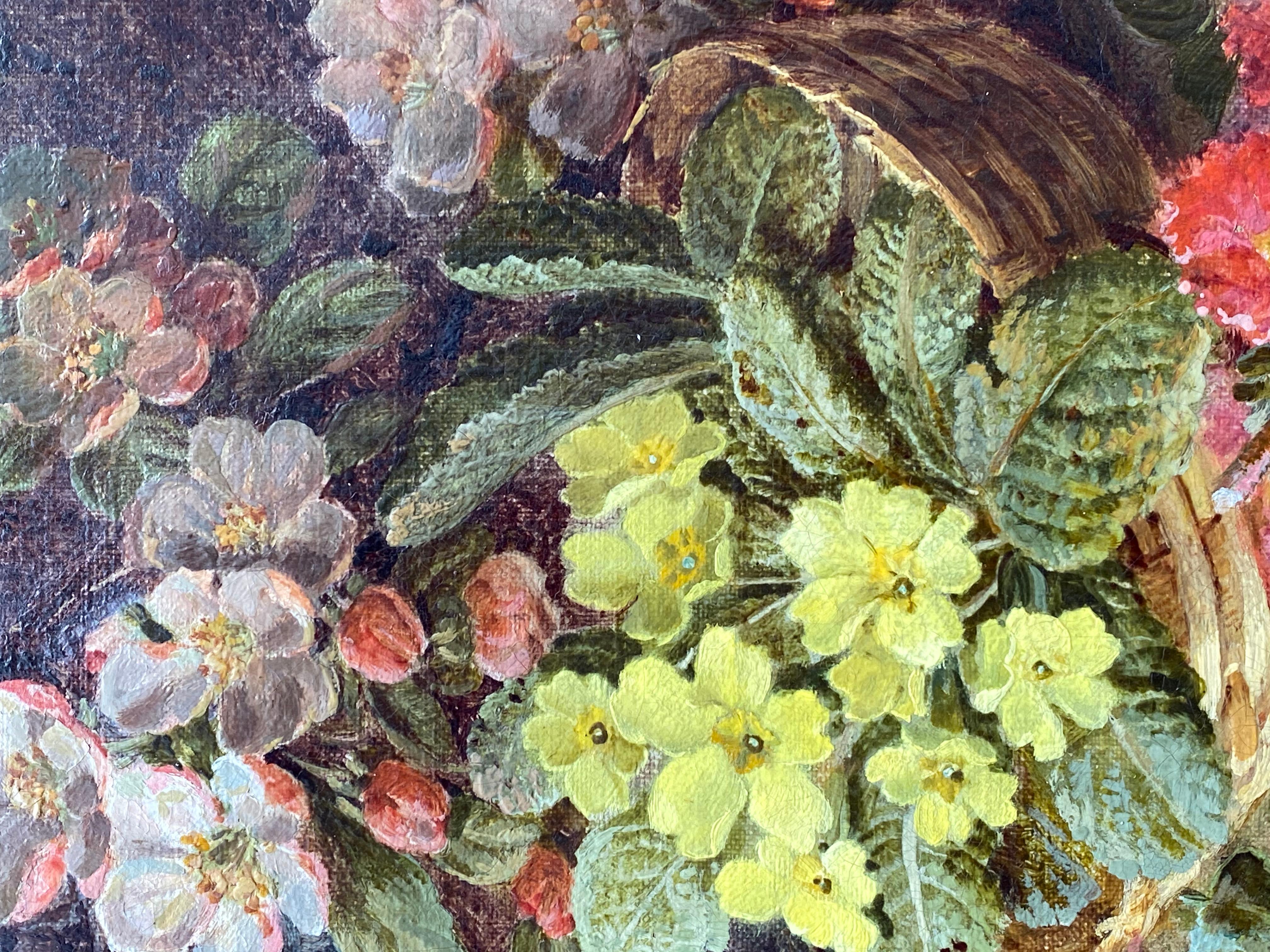 “Basket of Flowers” - Victorian Painting by Vincent Clare
